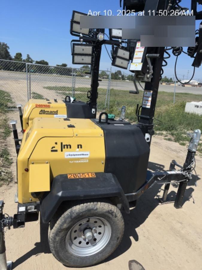 2022 Allmand NLV3GR (4) LED Light Fixture 350W, 23' Vertical Mast, 3kW Prime, Towable, Deep Sea L401, Leveling Jacks, Yanmar T4F 5.8hp