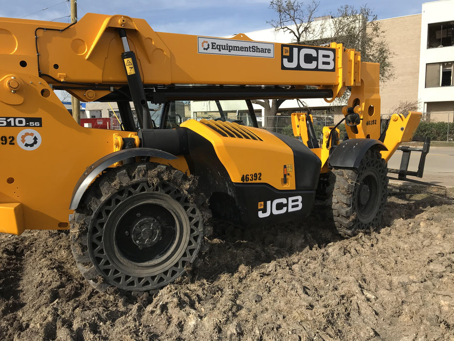 2019 JCB 510-56 Canopy, 74 HP, Solid Tires, STD Worklight, Beacon, Aux Hydraulics, Lifting Eye, Back up Alarm w/66" Carriage/60" Forks