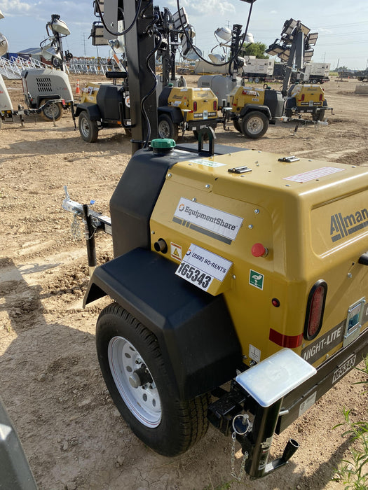 2021 Allmand NLV3GR (4) LED Light Fixture 350W, 23' Vertical Mast, 3kW Prime, Towable, Deep Sea L401, Leveling Jacks, Yanmar T4F 5.8hp