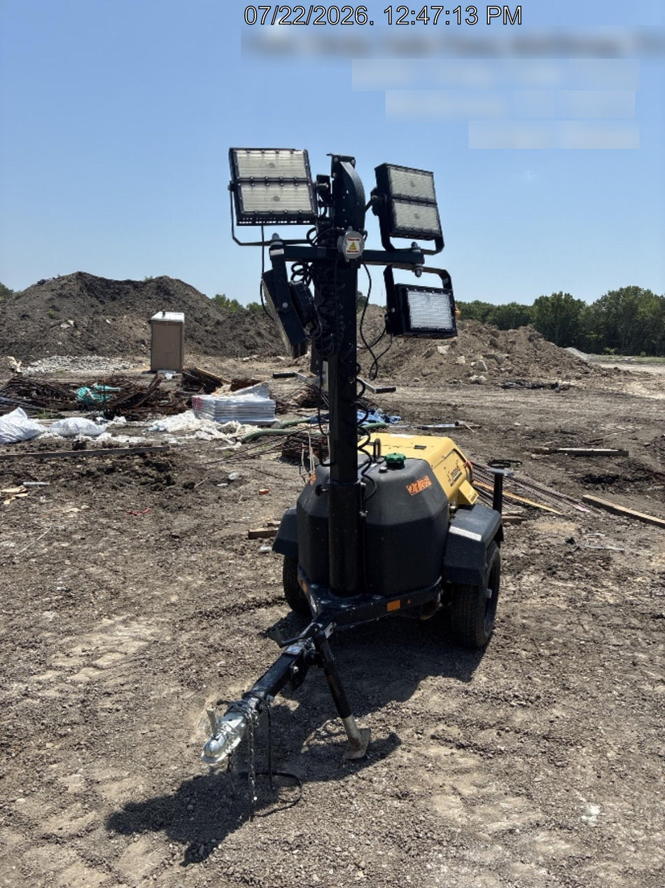 2022 Allmand NLV3GR (4) LED Light Fixture 350W, 23' Vertical Mast, 3kW Prime, Towable, ES Decals, T3