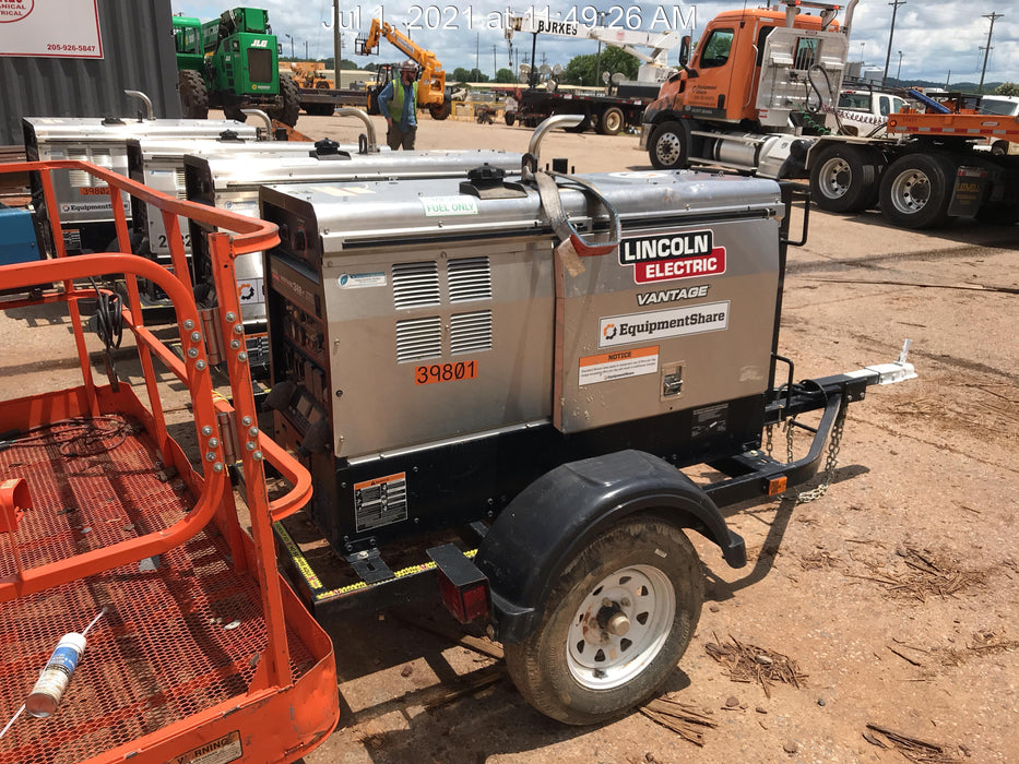 2019 Lincoln Electric Vantage 322 Welder Ready-Pak 3, Two wheel trailer, Fender and Light kit, Cable Rack