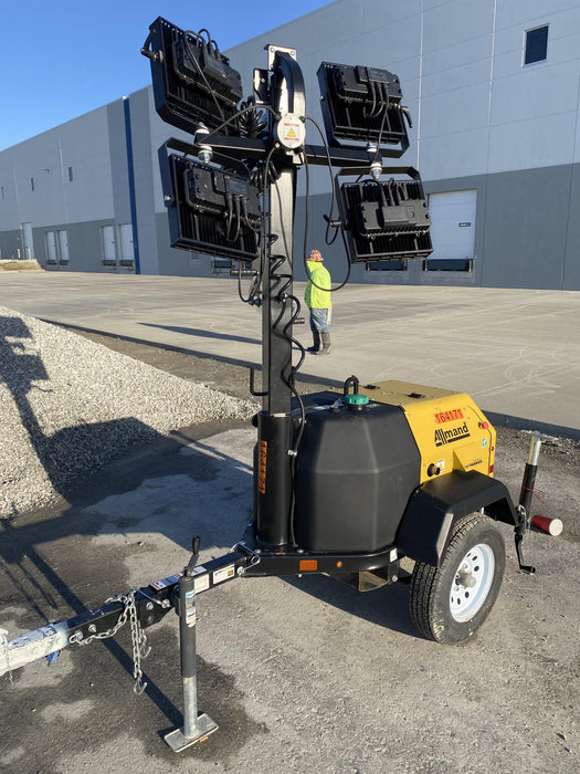 2021 Allmand NLV3GR (4) LED Light Fixture 350W, 23' Vertical Mast, 3kW Prime, Towable, Deep Sea L401, Leveling Jacks, Yanmar T4F 5.8hp