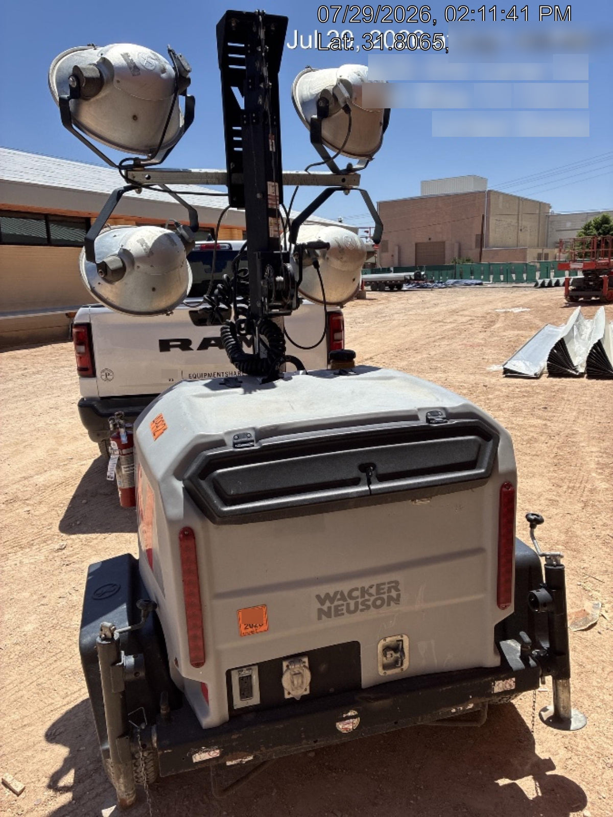 2019 Wacker Neuson LTV6L-MH Mobile Light Tower w/Fuel Level Sensor Installed