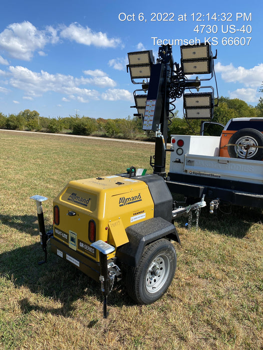 2022 Allmand NLV3GR (4) LED Light Fixture 350W, 23' Vertical Mast, 3kW Prime, Towable, ES Decals, T3