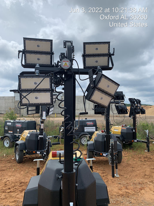 2022 Allmand NLV3GR (4) LED Light Fixture 350W, 23' Vertical Mast, 3kW Prime, Towable, Deep Sea L401, Leveling Jacks, Yanmar T4F 5.8hp