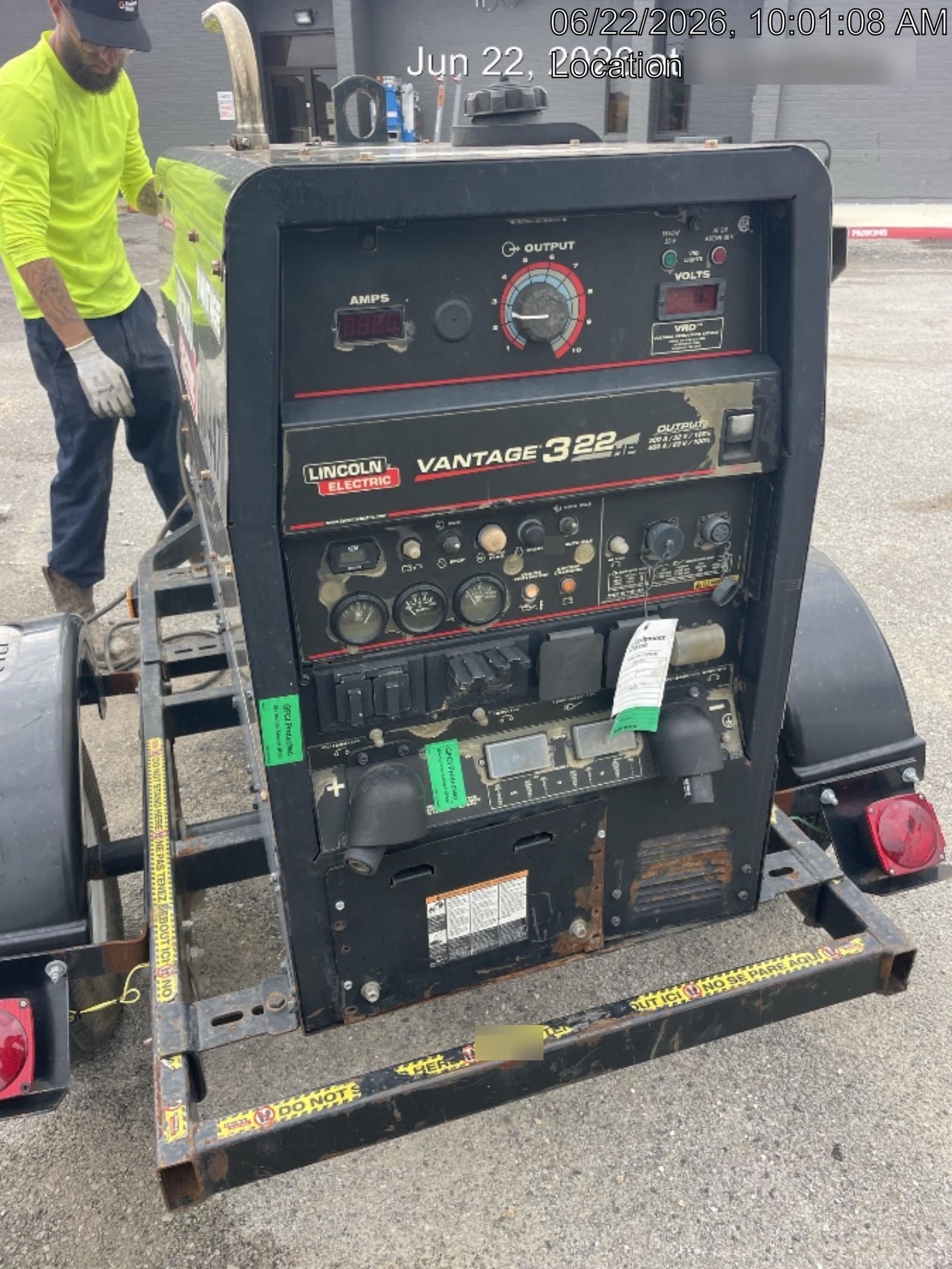 2019 Lincoln Electric Vantage 322 Ready-Pak 3, Two Wheel Trailer, Fender and Light Kit, Cable Rack