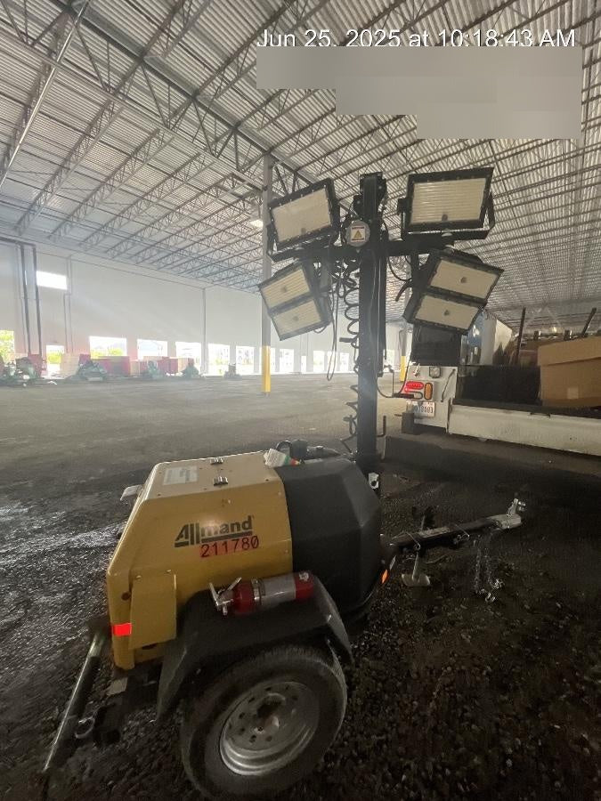 2022 Allmand NLV3GR (4) LED Light Fixture 350W, 23' Vertical Mast, 3kW Prime, Towable, Deep Sea L401, Leveling Jacks, Yanmar T4F 5.8hp
