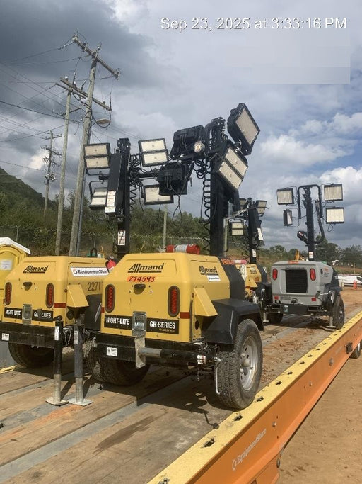 2022 Allmand NLV3GR (4) LED Light Fixture 350W, 23' Vertical Mast, 3kW Prime, Towable, Deep Sea L401, Leveling Jacks, Yanmar T4F 5.8hp