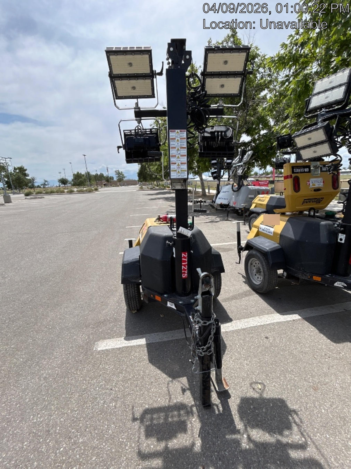 2022 Allmand NLV3GR (4) LED Light Fixture 350W, 23' Vertical Mast, 3kW Prime, Towable, ES Decals, T3
