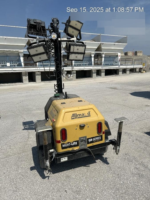 2022 Allmand NLV3GR (4) LED Light Fixture 350W, 23' Vertical Mast, 3kW Prime, Towable, Deep Sea L401, Leveling Jacks, Yanmar T4F 5.8hp