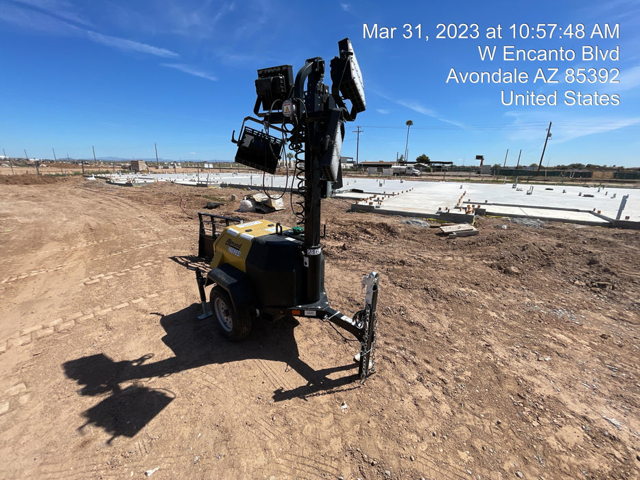 2022 Allmand NLV3GR (4) LED Light Fixture 350W, 23' Vertical Mast, 3kW Prime, Towable, Deep Sea L401, Leveling Jacks, Yanmar T4F 5.8hp