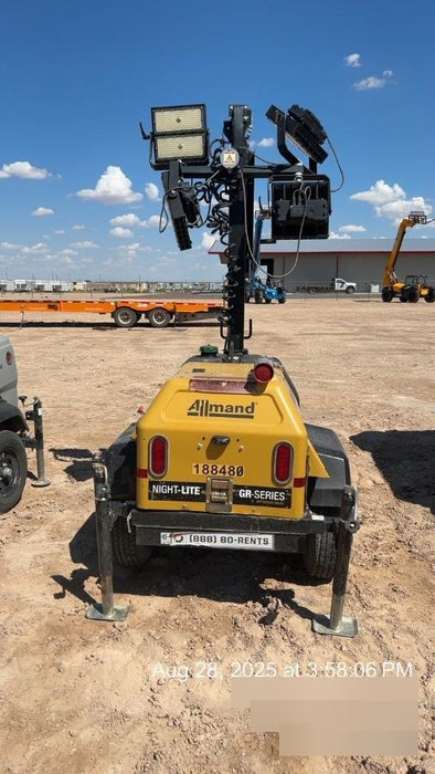 Allmand NLV3GR (4) LED Light Fixture 350W, 23' Vertical Mast, 3kW Prime, Towable, Deep Sea L401, Leveling Jacks, Yanmar T4F 5.8hp