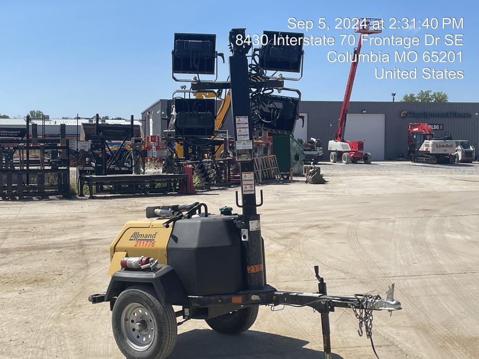 2022 Allmand NLV3GR (4) LED Light Fixture 350W, 23' Vertical Mast, 3kW Prime, Towable, Deep Sea L401, Leveling Jacks, Yanmar T4F 5.8hp