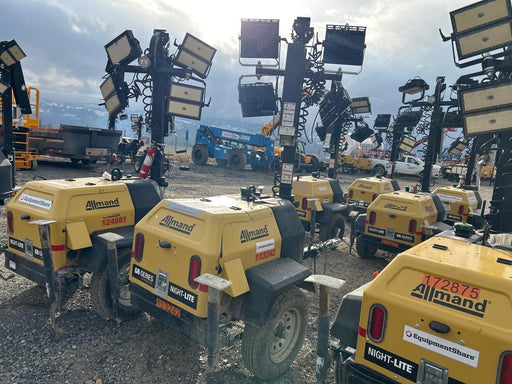 2020 Allmand NLV3GR (4) LED Light Fixture 350W, 23' Vertical Mast, 3kW Prime, Towable, Deep Sea L401, Leveling Jacks, Yanmar T4F 5.8hp