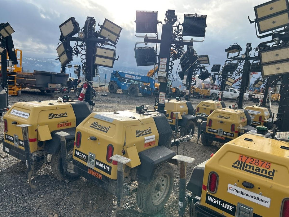 2020 Allmand NLV3GR (4) LED Light Fixture 350W, 23' Vertical Mast, 3kW Prime, Towable, Deep Sea L401, Leveling Jacks, Yanmar T4F 5.8hp