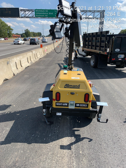 2021 Allmand NLV3GR (4) LED Light Fixture 350W, 23' Vertical Mast, 3kW Prime, Towable, Deep Sea L401, Leveling Jacks, Yanmar T4F 5.8hp