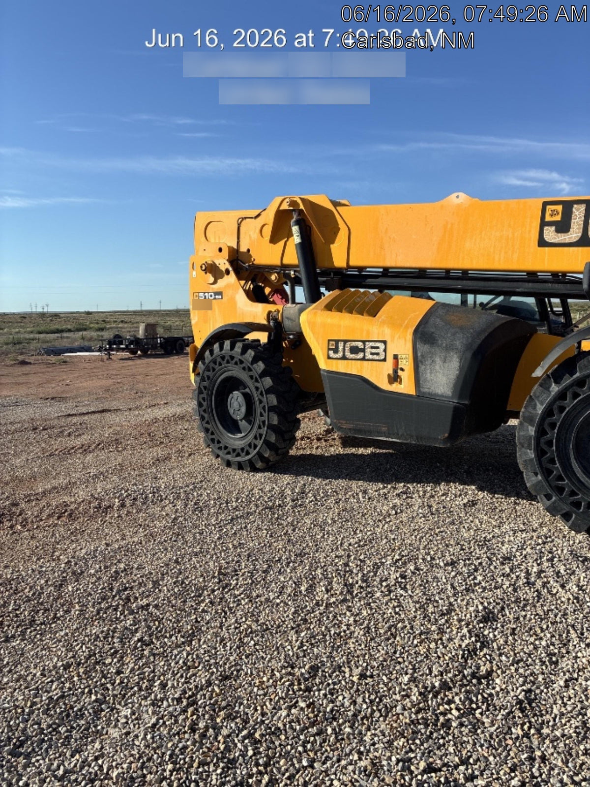 2019 JCB 510-56 Open ROPS, 74 HP, Solid Tires, Worklights, Beacon, Aux Hydraulics, Lifting Eye w/60" Carriage/60" Forks