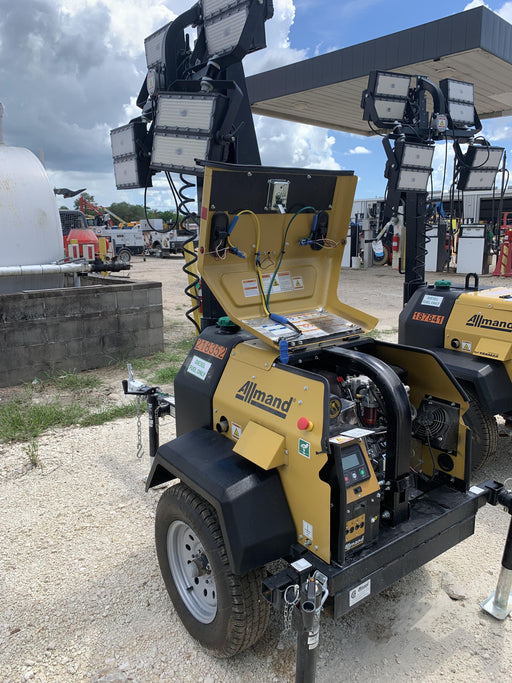 2022 Allmand NLV3GR (4) LED Light Fixture 350W, 23' Vertical Mast, 3kW Prime, Towable, Deep Sea L401, Leveling Jacks, Yanmar T4F 5.8hp