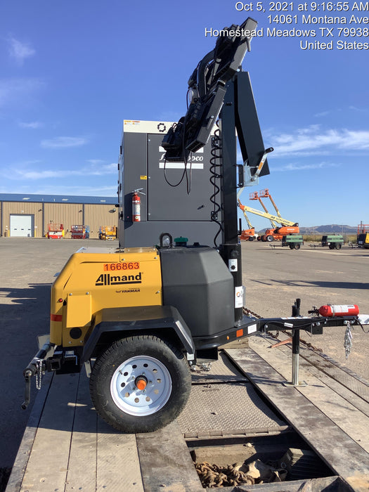 2021 Allmand NLV3GR (4) LED Light Fixture 350W, 23' Vertical Mast, 3kW Prime, Towable, Deep Sea L401, Leveling Jacks, Yanmar T4F 5.8hp