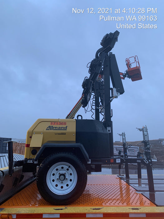 2021 Allmand NLV3GR (4) LED Light Fixture 350W, 23' Vertical Mast, 3kW Prime, Towable, Deep Sea L401, Leveling Jacks, Yanmar T4F 5.8hp