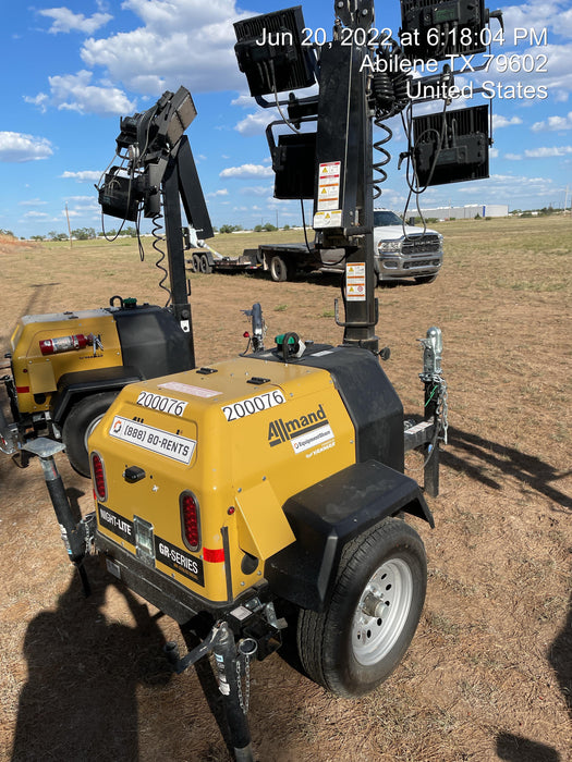 2022 Allmand NLV3GR (4) LED Light Fixture 350W, 23' Vertical Mast, 3kW Prime, Towable, Deep Sea L401, Leveling Jacks, Yanmar T4F 5.8hp