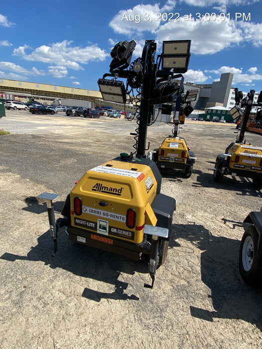 2021 Allmand NLV3GR (4) LED Light Fixture 350W, 23' Vertical Mast, 3kW Prime, Towable, Deep Sea L401, Leveling Jacks, Yanmar T4F 5.8hp