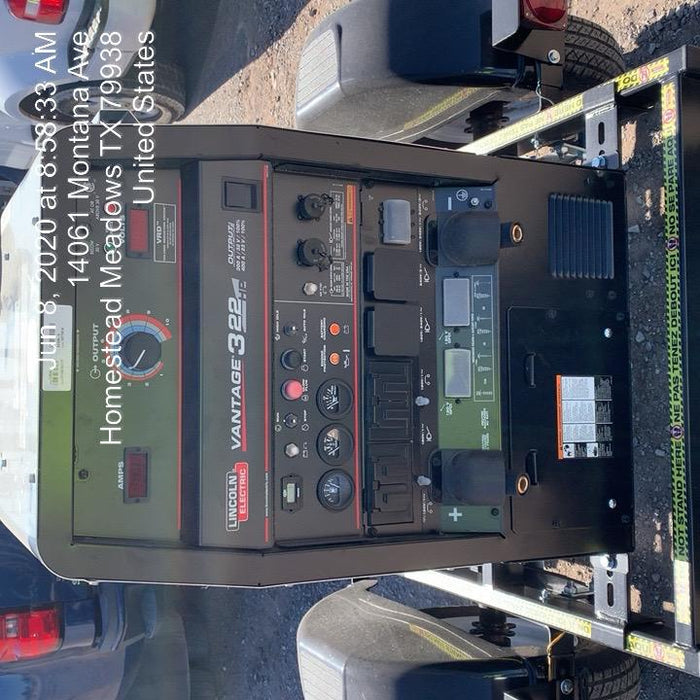 2019 Lincoln Electric Vantage 322 Welder Ready-Pak 3, Two wheel trailer, Fender and Light kit, Cable Rack