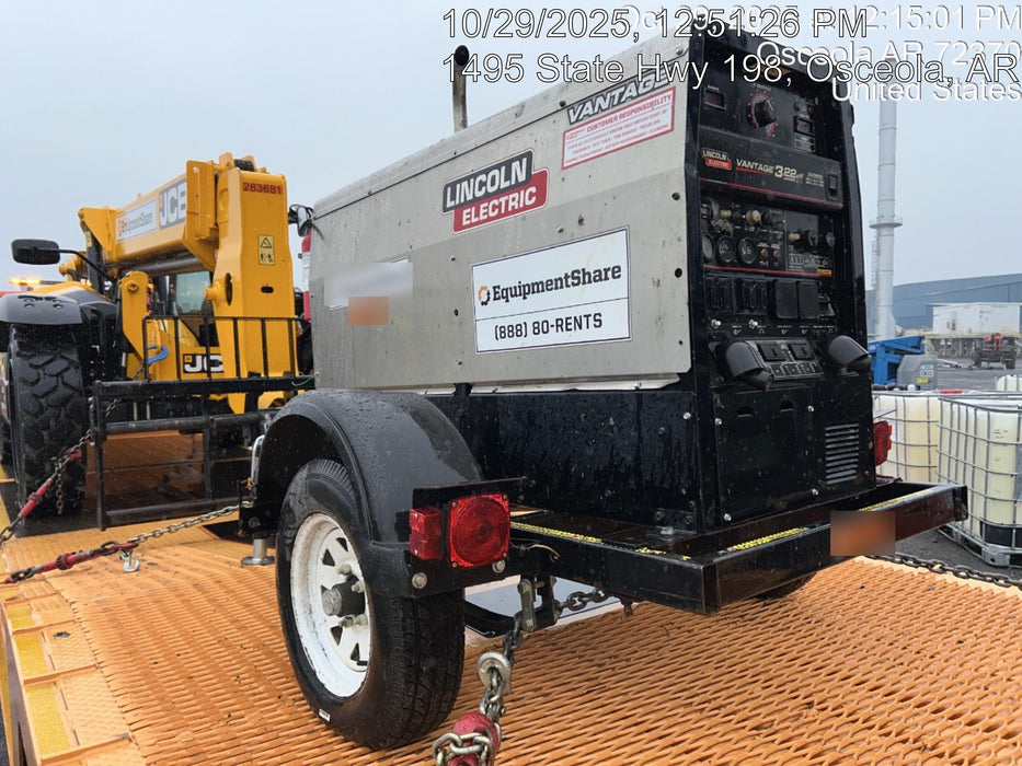 2019 Lincoln Electric Vantage 322 Welder Ready-Pak 3, Two wheel trailer, Fender and Light kit, Cable Rack