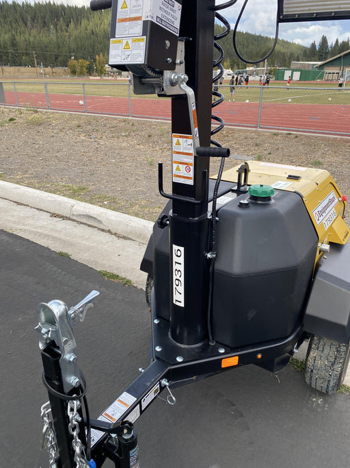 Allmand NLV3GR (4) LED Light Fixture 350W, 23' Vertical Mast, 3kW Prime, Towable, Deep Sea L401, Leveling Jacks, Yanmar T4F 5.8hp