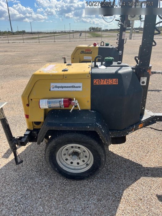 2022 Allmand NLV3GR (4) LED Light Fixture 350W, 23' Vertical Mast, 3kW Prime, Towable, Deep Sea L401, Leveling Jacks, Yanmar T4F 5.8hp