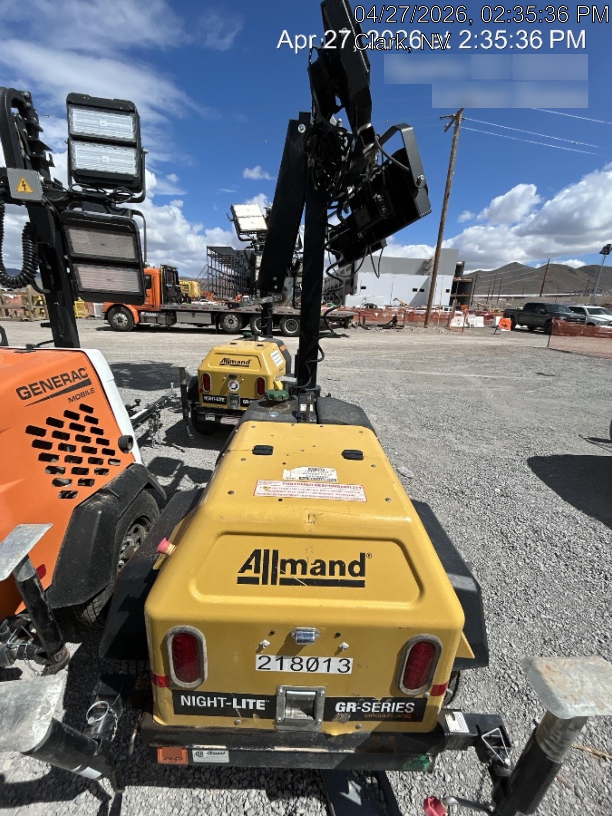 2022 Allmand NLV3GR (4) LED Light Fixture 350W, 23' Vertical Mast, 3kW Prime, Towable, Deep Sea L401, Leveling Jacks, Yanmar T4F 5.8hp