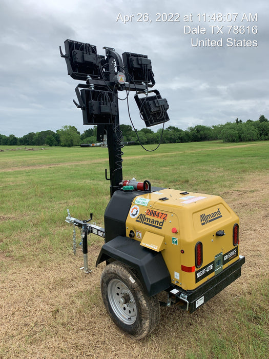 2022 Allmand NLV3GR (4) LED Light Fixture 350W, 23' Vertical Mast, 3kW Prime, Towable, Deep Sea L401, Leveling Jacks, Yanmar T4F 5.8hp