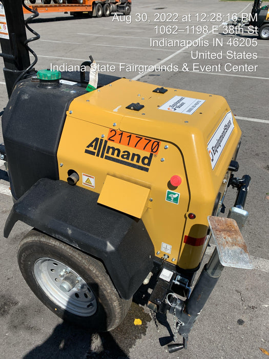 2022 Allmand NLV3GR (4) LED Light Fixture 350W, 23' Vertical Mast, 3kW Prime, Towable, Deep Sea L401, Leveling Jacks, Yanmar T4F 5.8hp