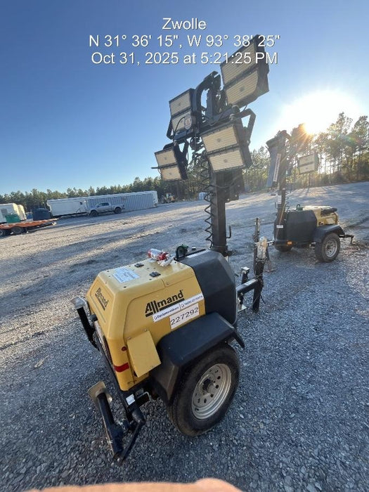 2022 Allmand NLV3GR (4) LED Light Fixture 350W, 23' Vertical Mast, 3kW Prime, Towable, Deep Sea L401, Leveling Jacks, Yanmar T4F 5.8hp