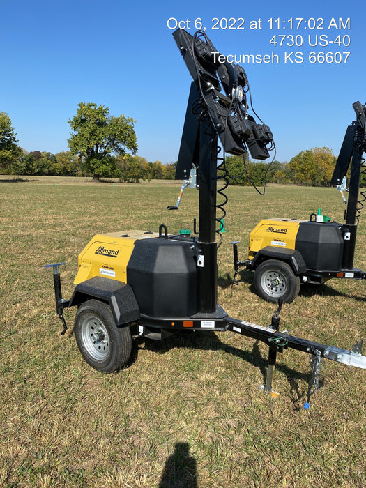 2022 Allmand NLV3GR (4) LED Light Fixture 350W, 23' Vertical Mast, 3kW Prime, Towable, ES Decals, T3