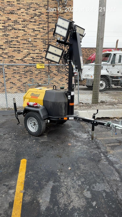 2022 Allmand NLV3GR (4) LED Light Fixture 350W, 23' Vertical Mast, 3kW Prime, Towable, Deep Sea L401, Leveling Jacks, Yanmar T4F 5.8hp