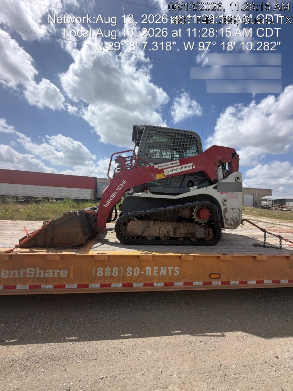 2019 Takeuchi TL10V2-CR Cab/Heat/AC, Rubber Tracks, Backup Alarm, Front & rear working Lights, Auxiliary Hydraulics, 2 Speed Travel, Engine Monitoring System, Hydraulic universal quick hitch w/76" HD smooth dirt bucket with bolt-on edge, 20.3 cubic feet capacity, 48" Pallet forks and frame