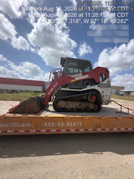 2019 Takeuchi TL10V2-CR Cab/Heat/AC, Rubber Tracks, Backup Alarm, Front & rear working Lights, Auxiliary Hydraulics, 2 Speed Travel, Engine Monitoring System, Hydraulic universal quick hitch w/76" HD smooth dirt bucket with bolt-on edge, 20.3 cubic feet capacity, 48" Pallet forks and frame