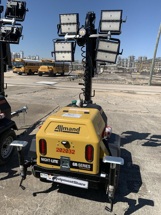 2022 Allmand NLV3GR (4) LED Light Fixture 350W, 23' Vertical Mast, 3kW Prime, Towable, Deep Sea L401, Leveling Jacks, Yanmar T4F 5.8hp