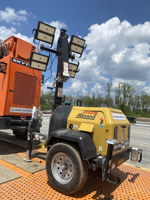 2022 Allmand NLV3GR (4) LED Light Fixture 350W, 23' Vertical Mast, 3kW Prime, Towable, Deep Sea L401, Leveling Jacks, Yanmar T4F 5.8hp