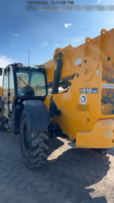 2019 JCB 512-56 Cab/Heat/Air, 109 HP, Solid Tires, STD Worklight, Beacon, Aux Hydraulics, Lifting Eye, Back up Alarm w/66" Carriage/60" Forks