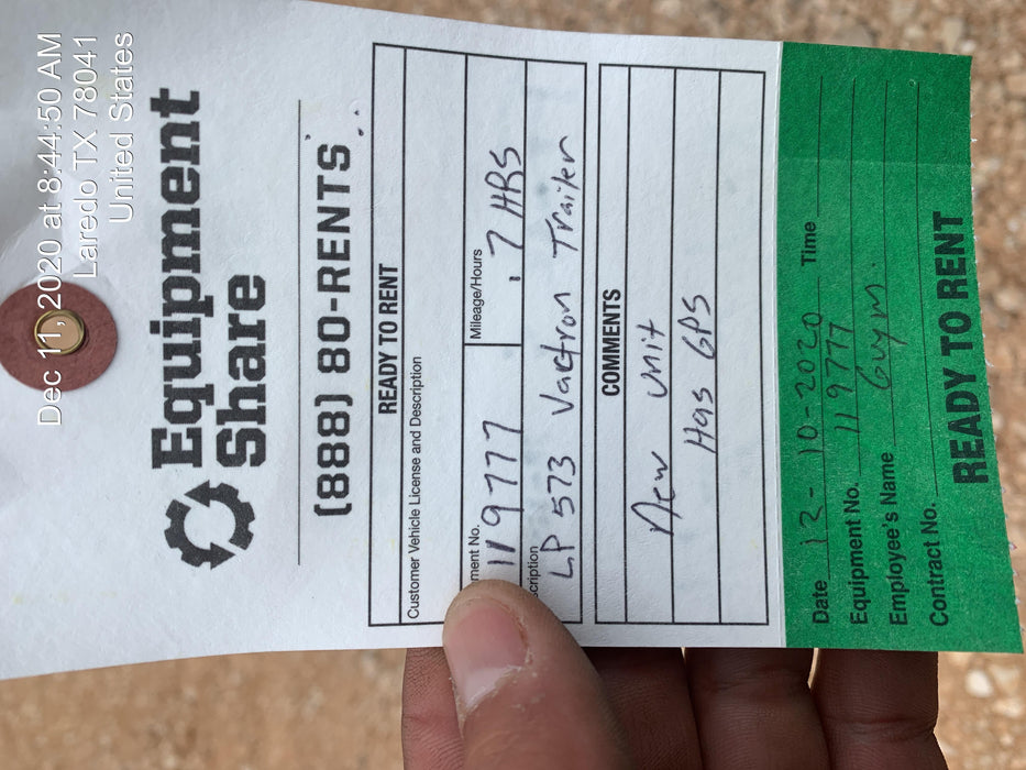 2020 Vac-Tron LP573XDT 24 HP Kohler Diesel Engine (Tier 4 Final), Includes 500 Gallon Debris Tank w/ Hydraulic Tilt, two (2) 100 Gallon Water Tanks, Low Profile Torsion Axles (12,000 GVWR), Manual Jack