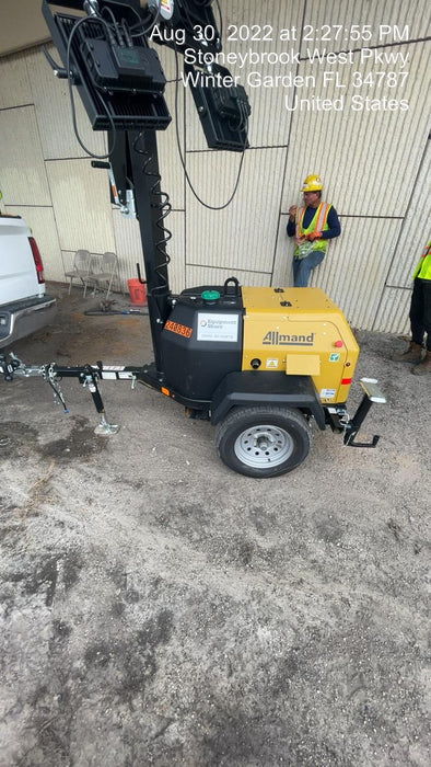 2022 Allmand NLV3GR (4) LED Light Fixture 350W, 23' Vertical Mast, 3kW Prime, Towable, Deep Sea L401, Leveling Jacks, Yanmar T4F 5.8hp