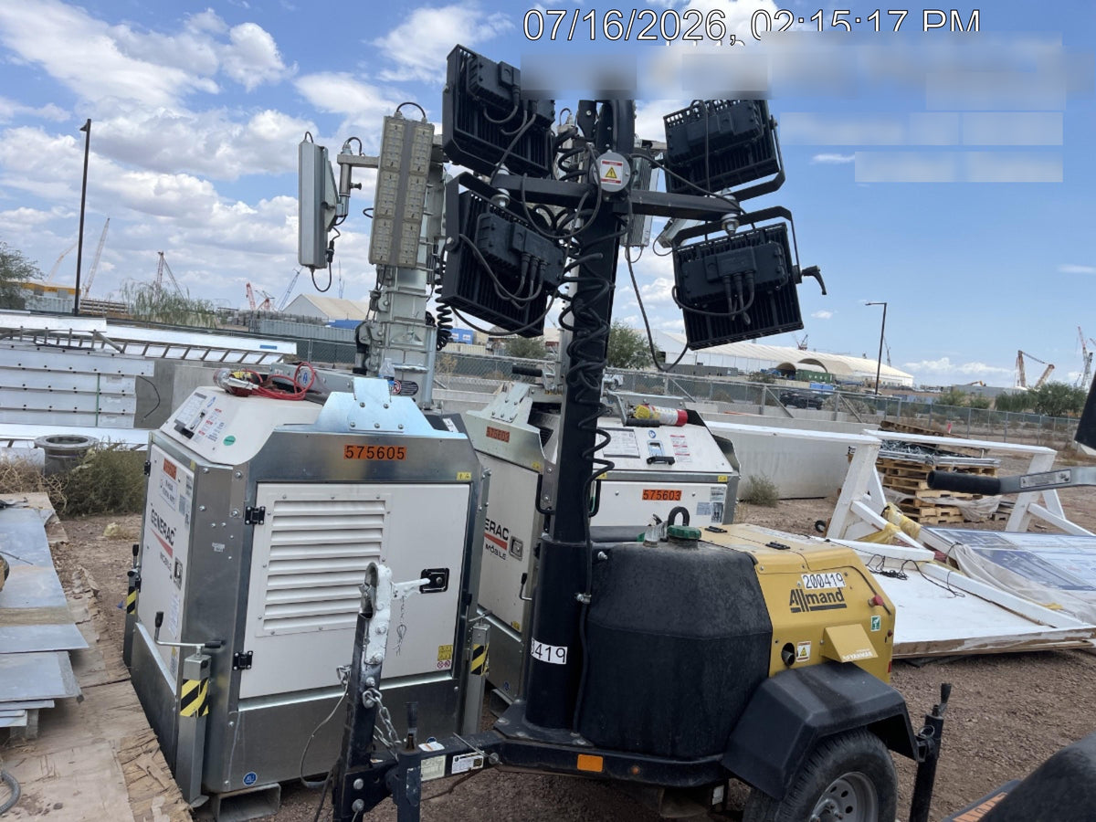 2022 Allmand NLV3GR (4) LED Light Fixture 350W, 23' Vertical Mast, 3kW Prime, Towable, Deep Sea L401, Leveling Jacks, Yanmar T4F 5.8hp