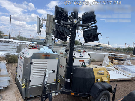 2022 Allmand NLV3GR (4) LED Light Fixture 350W, 23' Vertical Mast, 3kW Prime, Towable, Deep Sea L401, Leveling Jacks, Yanmar T4F 5.8hp