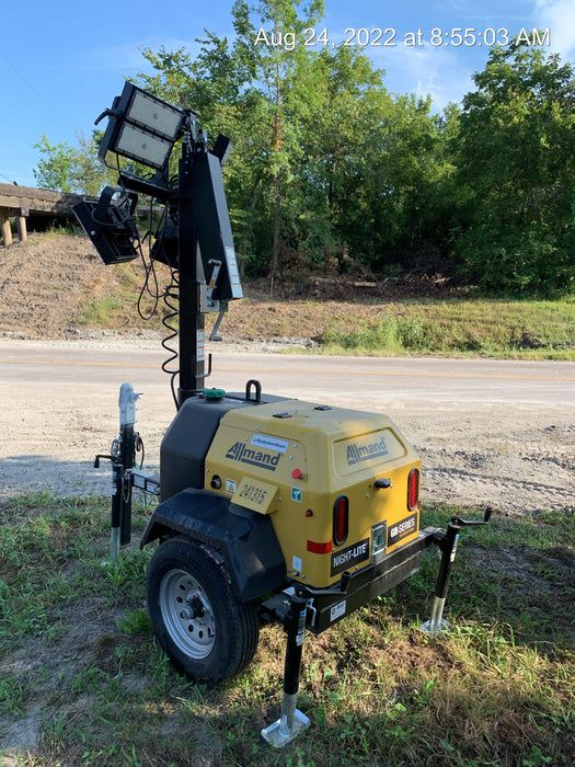 2022 Allmand NLV3GR (4) LED Light Fixture 350W, 23' Vertical Mast, 3kW Prime, Towable, Deep Sea L401, Leveling Jacks, Yanmar T4F 5.8hp