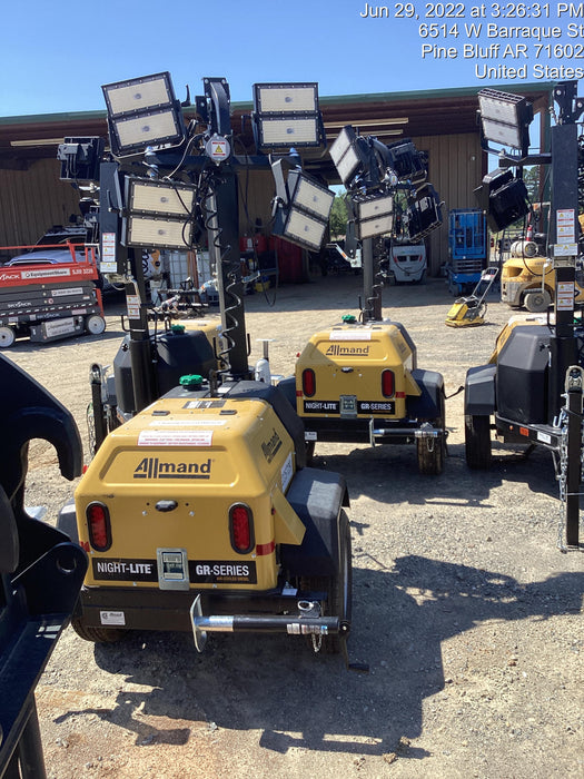 2022 Allmand NLV3GR (4) LED Light Fixture 350W, 23' Vertical Mast, 3kW Prime, Towable, Deep Sea L401, Leveling Jacks, Yanmar T4F 5.8hp