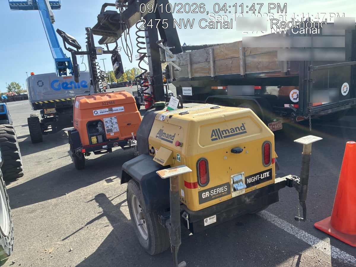 2020 Allmand NLV3GR (4) LED Light Fixture 350W, 23' Vertical Mast, 3kW Prime, Towable, Deep Sea L401, Leveling Jacks, Yanmar T4F 5.8hp