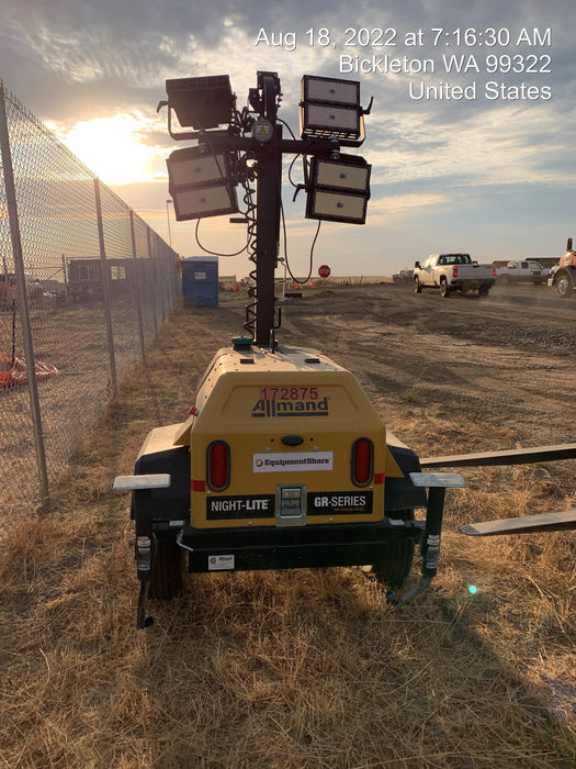 2021 Allmand NLV3GR (4) LED Light Fixture 350W, 23' Vertical Mast, 3kW Prime, Towable, Deep Sea L401, Leveling Jacks, Yanmar T4F 5.8hp