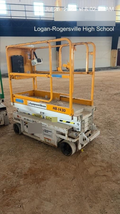 Custom Equipment HB-1430 <ul>
 <li>Hy-Brid Scissor Lift</li>
  <li>Platform capacity up to 670 lbs.</li>
  <li>Working height up to 20 ft</li>
  <li>Weighs under 1,700 lbs.</li>
  <li>Non-marking wheels </li>
</ul>